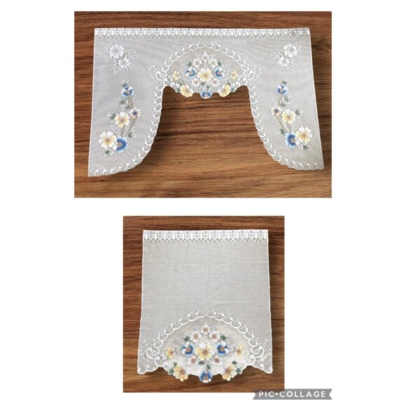 5 Piece Lace Curtain Set‎ White Floral Flower Colorful Cottagecore Country Chic